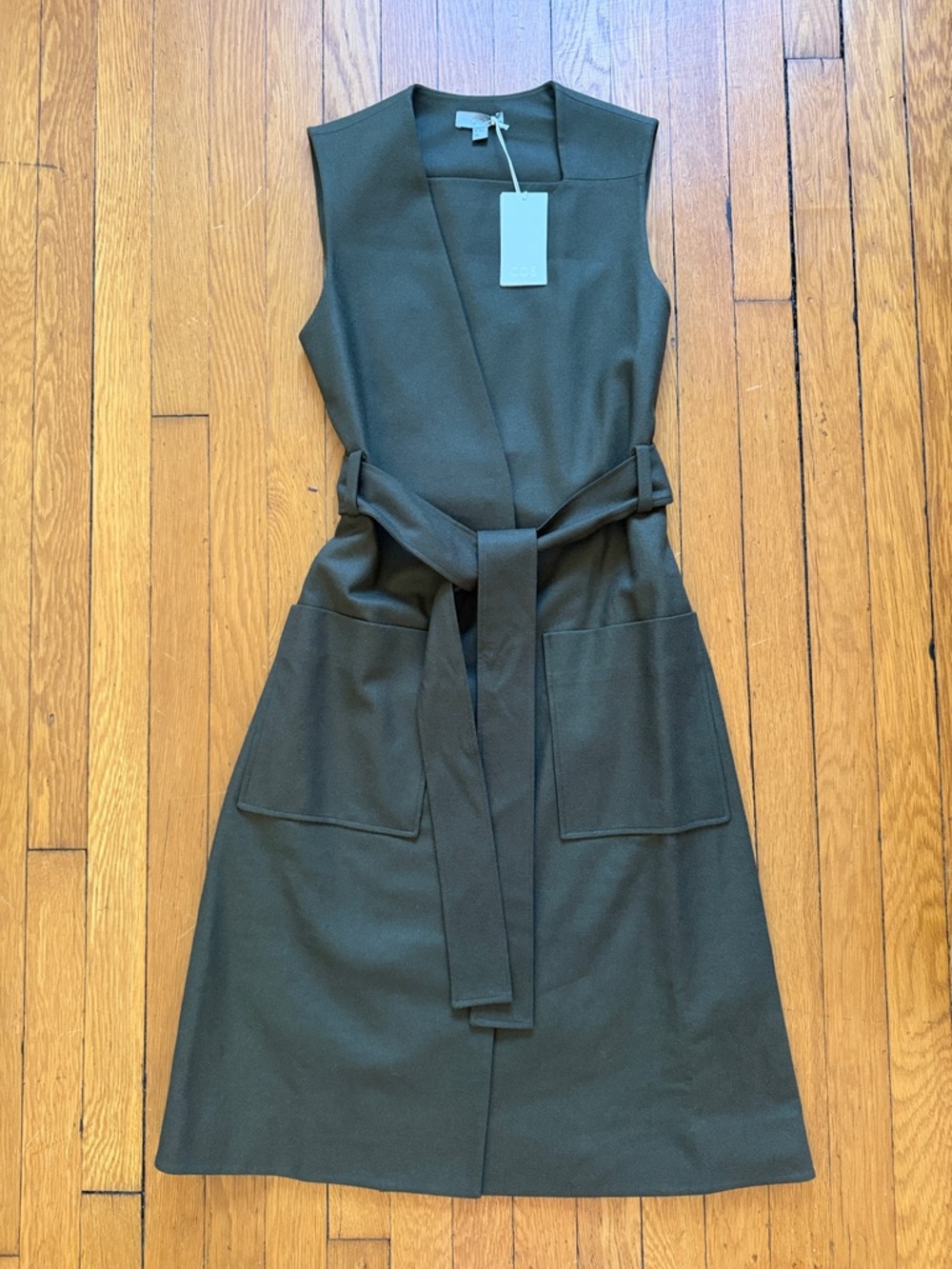 COS Olive Green Sleeveless Midi Dress with Belt (size EUR32)